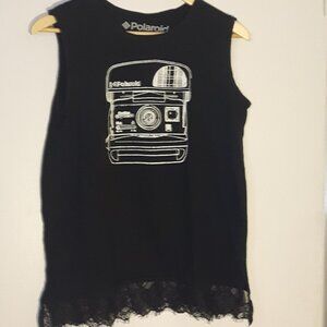 Polaroid Camera TANK TOP with lace Women's Size Large